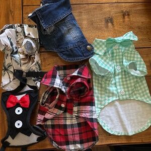 XS Dog Lot:  Shirts, Denim Vest, & Harness